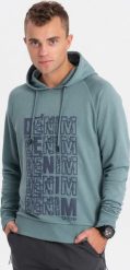 Ombre Bluza męska kangurka nierozpinana z kapturem i nadrukiem - turkusowa V2 OM-SSPS-0158 XL. Niebieskie bluzy z kapturem męskie Ombre, m, bez wzorów, z kapturem. Za 49.99 zł.