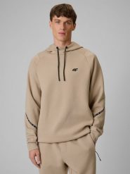 4F Bluza dresowa regular z kapturem męska - beżowa M. Brązowe bluzy z kapturem męskie 4f, m, bez wzorów, z dresówki, z kapturem. Za 199.99 zł.