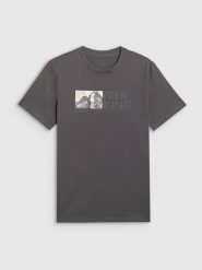 4F T-shirt regular z nadrukiem męski - szary M. Szare t-shirty męskie 4f, m, bez wzorów, z bawełny, bez kołnierzyka, bez ramiączek. Za 59.99 zł.