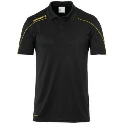 Polo Uhlsport Stream 22. Czarne koszulki polo męskie Uhlsport, m, bez wzorów, z materiału, sportowe, bez kołnierzyka, bez ramiączek. Za 148.50 zł.