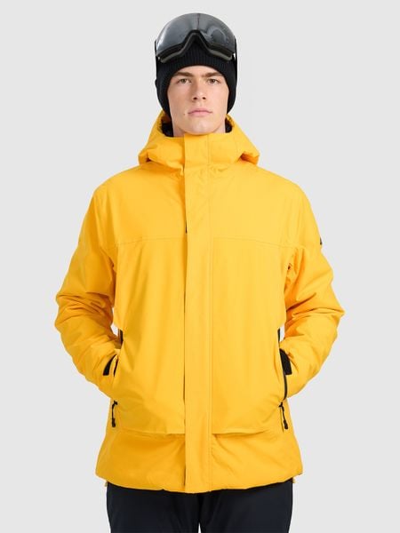 4F Kurtka narciarska membrana 8000 męska - żółta L. Żółte kurtki narciarskie i snowboardowe męskie 4f, na zimę, l, bez wzorów, z materiału, bez kaptura, narciarskie. Za 599.99 zł.