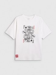 4F T-shirt loose z nadrukiem męski - biały L. Białe t-shirty męskie 4f, l, bez wzorów, z bawełny, bez kołnierzyka, bez ramiączek. Za 79.99 zł.