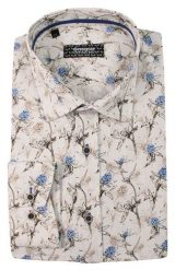 Biała Bawełniana Koszula z Długim Rękawem -GRZEGORZ MODA MĘSKA- Taliowana, w Beżowe Kwiaty. Niebieskie koszule męskie Grzegorz Moda Męska, m, bez wzorów, z bawełny, bez kołnierzyka, bez ramiączek. Za 139.00 zł.