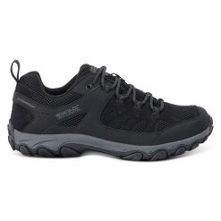 Buty męskie trekkingowe niskie z membraną Edgepoint IV. Czarne buty trekkingowe męskie Regatta, bez wzorów, z syntetyku, sportowe, bez obcasa, bez zapięcia. W wyprzedaży za 199.99 zł.