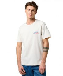 MESKA KOSZULKA WRANGLER SMALL AMERICANA TEE WORN WHITE 112371409. Białe t-shirty męskie Wrangler, xl, bez wzorów, bez kołnierzyka, bez ramiączek. Za 79.99 zł.