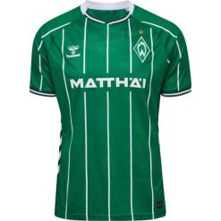 Domowy jersey Werderu Brema 2025/26. Zielone t-shirty sportowe męskie HUMMEL, bez wzorów, z jersey, sportowe, bez ramiączek. Za 422.50 zł.