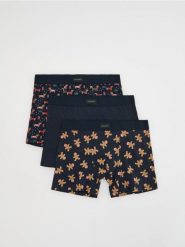 Świąteczne bokserki 3 pack - granatowy. Niebieskie bokserki męskie Reserved, l, bez wzorów. Za 69.99 zł.