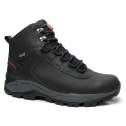 Buty trekkingowe męskie Merrell Vego Mid Leather Waterproof. Czarne buty trekkingowe męskie Merrell, bez wzorów, z materiału, sportowe, za kostkę, bez obcasa, bez zapięcia. Za 672.00 zł.