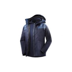 Kurtka turystyczna TRAVEL 100 3w1 męska. Niebieskie kurtki męskie FORCLAZ, m, bez wzorów, z materiału, bez ramiączek, bez kaptura. Za 249.99 zł.
