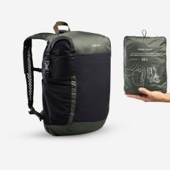 Plecak Forclaz Travel składany 25 l wodoodporny. Szare plecaki męskie FORCLAZ, bez wzorów, z materiału. Za 99.99 zł.