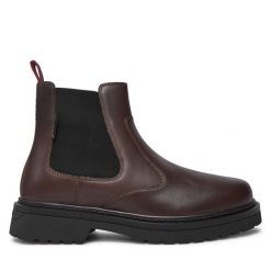 Sztyblety Tommy Jeans. Brązowe sztyblety męskie Tommy Jeans, z jeansu, bez obcasa, bez zapięcia. Za 559.99 zł.