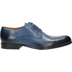 Półbuty STAF. Niebieskie eleganckie półbuty męskie Gino Rossi, wizytowe, bez obcasa, bez zapięcia. W wyprzedaży za 249.90 zł.