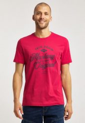 MĘSKI T-SHIRT MUSTANG ALEX C PRINT TANGO RED 1009039 7202. Czerwone t-shirty męskie Mustang, m, bez wzorów, bez kołnierzyka, bez ramiączek. Za 69.99 zł.