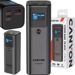 Powerbank Canyon CANYON Powerbank PB-2010 TFT 27000 mAh 97.2Wh PD140W QC 3.0 Szary. Szare powerbanki Canyon. Za 323.58 zł.