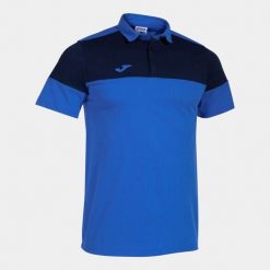 Polo Joma Crew V. Niebieskie koszulki polo męskie Joma, bez wzorów, z bawełny, sportowe, bez kołnierzyka, bez ramiączek. Za 143.95 zł.