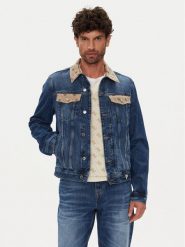 Guess Kurtka jeansowa M5YXN1 D5KT3 Granatowy Regular Fit. Niebieskie kurtki męskie Guess, m, z aplikacjami, z bawełny, bez ramiączek, bez kaptura. Za 439.99 zł.