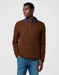 MESKI SWETER WRANGLER CABLE KNIT SWEATER MAHOGANY HEATHER 112371665. Brązowe swetry męskie Wrangler, bez wzorów, bez kołnierzyka, bez ramiączek. Za 199.99 zł.
