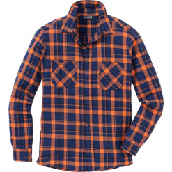 Koszula flanelowa z długim rękawem Slim Fit bonprix pomarańczowo-kobaltowy w kratę. Brązowe koszule męskie bonprix, z długim rękawem. Za 74.99 zł.