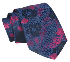 Krawat - ALTIES - Granat, Duży Motyw Kwiatowy. Niebieskie krawaty i muchy męskie Alties, bez wzorów, z tkaniny, eleganckie. Za 49.00 zł.