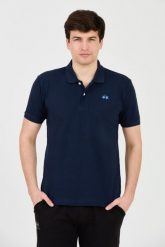 LA MARTINA Granatowe polo z małym logo. Niebieskie koszulki polo męskie La Martina, m, bez wzorów, bez kołnierzyka, bez ramiączek. W wyprzedaży za 399.99 zł.