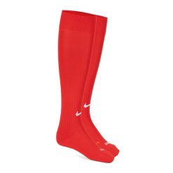 Getry piłkarskie Nike Classic II Cush Otc -Team. Czerwone legginsy męskie Nike, bez wzorów, do piłki nożnej. W wyprzedaży za 39.00 zł.
