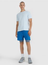 4F Spodenki 2w1 do biegania w terenie szybkoschnące męskie - granatowe L. Niebieskie szorty sportowe męskie 4f, bez wzorów, z elastanu, sportowe. Za 249.99 zł.