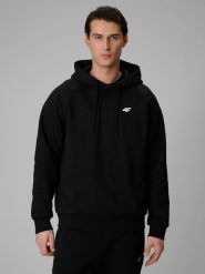 4F Bluza dresowa regular z kapturem męska - czarna S. Czarne bluzy z kapturem męskie 4f, m, bez wzorów, z dresówki, z kapturem. Za 169.99 zł.