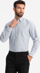 Ombre Elegancka koszula męska oxford z haftem i kieszonką jasnoszara V2 OM-SHOS-0173 XL. Szare koszule męskie Ombre, m, bez wzorów, bez kołnierzyka, bez ramiączek. Za 159.99 zł.