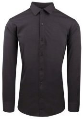 Męska Koszula z Dzianinowej Tkaniny - Krój Taliowany - Grafit. Szare koszule męskie Pazzani, m, bez wzorów, z bawełny, bez kołnierzyka, bez ramiączek. Za 199.00 zł.