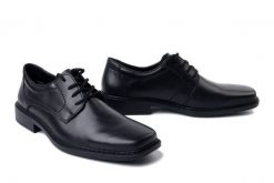 RIEKER B0800-00 black, półbuty męskie. Czarne eleganckie półbuty męskie Rieker, bez obcasa, bez zapięcia. Za 359.90 zł.