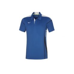 Polo Mizuno hex rect. Niebieskie koszulki polo męskie Mizuno, bez wzorów, sportowe, bez kołnierzyka, bez ramiączek. Za 148.35 zł.
