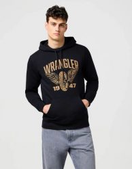 MESKA BLUZA WRANGLER AMERICANA HOODIE BLACK 112371457. Czarne bluzy nierozpinane męskie Wrangler, xxl, bez wzorów, z kapturem. Za 189.99 zł.