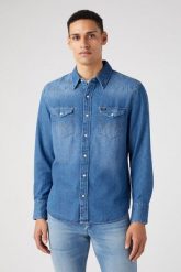 MESKA KOSZULA JEANSOWA WRANGLER 27MW ICON MID STONE 112341913. Koszule męskie Wrangler, xxl, bez wzorów, z jeansu, bez kołnierzyka, bez ramiączek. Za 169.99 zł.