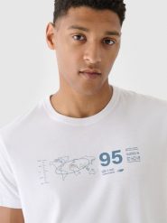 4F T-shirt regular z nadrukiem męski - biały XXL. Białe t-shirty męskie 4f, m, bez wzorów, z bawełny, bez kołnierzyka, bez ramiączek. W wyprzedaży za 39.99 zł.