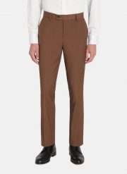 PAKO LORENTE - Gładkie brązowe spodnie ganiturowe. Brązowe eleganckie spodnie męskie Pako Lorente, bez wzorów, z elastanu, biznesowe. Za 299.99 zł.