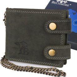Beltimore Męski portfel skórzany czarny nubuk skóra z łańcuchem poziomy Beltimore R80. Czarne portfele męskie Beltimore, bez wzorów, z nubiku. Za 69.99 zł.
