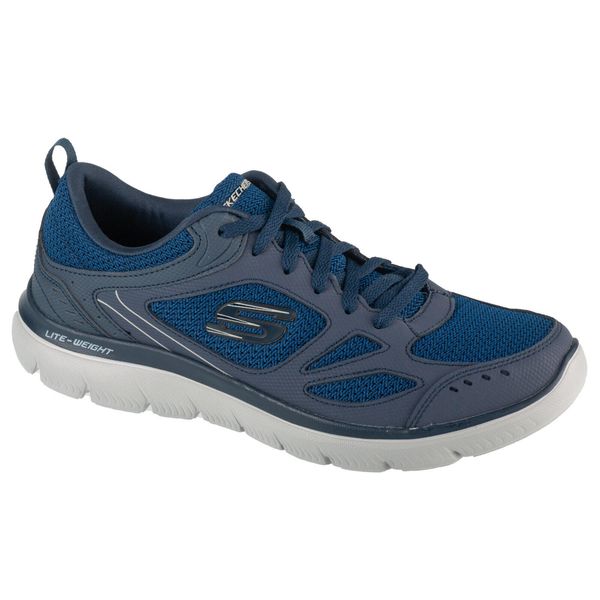 Buty treningowe męskie, Summits-South Rim. Niebieskie buty treningowe męskie Skechers, bez wzorów, z materiału, bez zapięcia, trekkingowe. Za 229.99 zł.