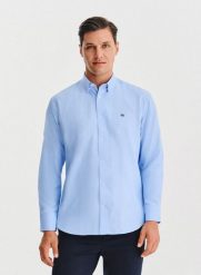 PAKO LORENTE - Niebieska koszula męska. Niebieskie koszule męskie Pako Lorente, m, bez wzorów, z bawełny, bez kołnierzyka, bez ramiączek. Za 139.99 zł.