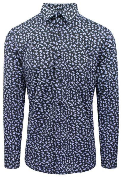 Koszula Męska, Elegancka o Regularnym Kroju - Victorio - Czarna w Kwiatki. Czarne koszule męskie Victorio, m, bez wzorów, z bawełny, bez kołnierzyka, bez ramiączek. Za 119.00 zł.