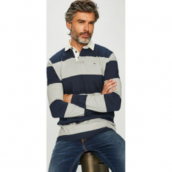 Tommy Jeans - Longsleeve. Szare koszulki męskie z długim rękawem Tommy Jeans, z bawełny, polo, z długim rękawem. Za 399.90 zł.