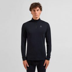 Koszulka męska Odlo BL TOP turtle neck l/s half zip MERINO 2. Czarne bielizna termoaktywna męska Odlo, l, bez wzorów, bez ramiączek. Za 499.99 zł.