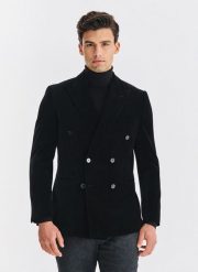 PAKO LORENTE – Czarna dwurzędowa marynarka męska. Czarne marynarki męskie Pako Lorente, m, bez wzorów, z bawełny. Za 799.99 zł.