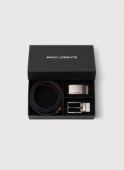 PAKO LORENTE - Dwustronny skórzany pasek z matową klamrą. Brązowe paski męskie Pako Lorente, bez wzorów, ze skóry. Za 139.99 zł.