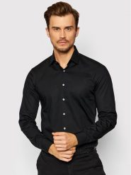 Calvin Klein Koszula Poplin K10K108229 Czarny Slim Fit. Czarne koszule męskie Calvin Klein, m, bez wzorów, z bawełny, bez kołnierzyka, bez ramiączek. Za 229.99 zł.