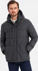 Casualowa męska kurtka puffer z wełną czarny melanż V2 OM-JAHP-0203 M. Czarne kurtki męskie Ombre, m, bez wzorów, z wełny, bez ramiączek, bez kaptura. Za 906.23 zł.