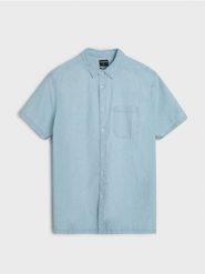 Bawełniana koszula z krótkim rękawem - niebieski. Niebieskie koszule męskie Sinsay, l, bez wzorów, z bawełny, bez kołnierzyka, bez ramiączek. Za 49.99 zł.