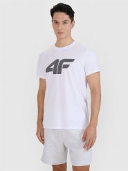 4F T-shirt regular z nadrukiem męski - biały L. Białe t-shirty męskie 4f, l, bez wzorów, z bawełny, bez kołnierzyka, bez ramiączek. Za 49.99 zł.