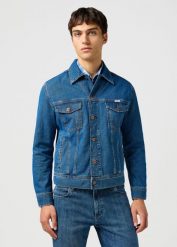MESKA KURTKA JEANSOWA WRANGLER CLASSIC JACKET STONEWASH 112362737. Kurtki męskie Wrangler, l, bez wzorów, z jeansu, bez ramiączek, bez kaptura. Za 299.99 zł.
