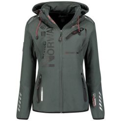 Kurtka softshell Geographical Norway (WU8088F/GN D.GREY/BLACK). Czarne kurtki softshell męskie Geographical Norway, bez wzorów, z softshellu, bez kaptura, trekkingowe. Za 239.00 zł.