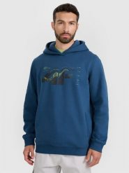 4F Bluza dresowa nierozpinana z kapturem męska - turkusowa L. Niebieskie bluzy nierozpinane męskie 4f, l, bez wzorów, z bawełny, z kapturem. Za 179.99 zł.